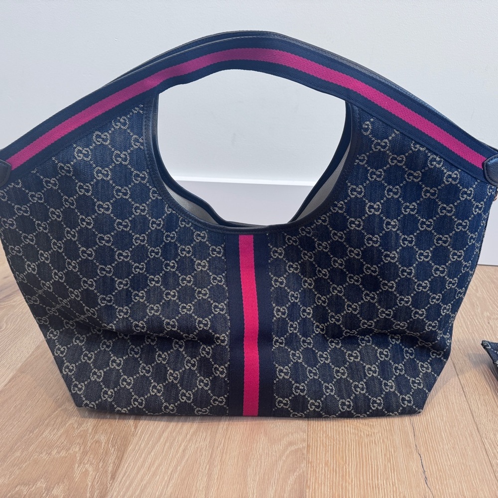 Gucci Giglio large tote bag blue and white denim - Picture 3 of 5